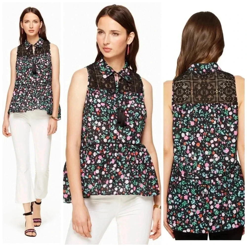 Kate Spade New York Women's Greenhouse Lace Yoke Top Size M